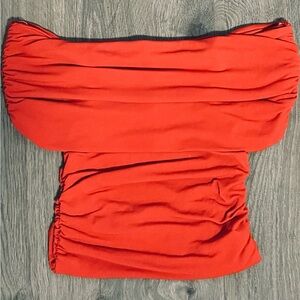 S Pull&Bear Off Shoulder Tulle Top Red